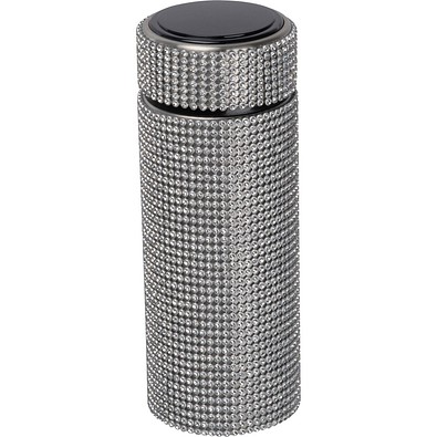 Kleine Edelstahltrinkflasche mit Strassstein-Akzenten, silbergrau