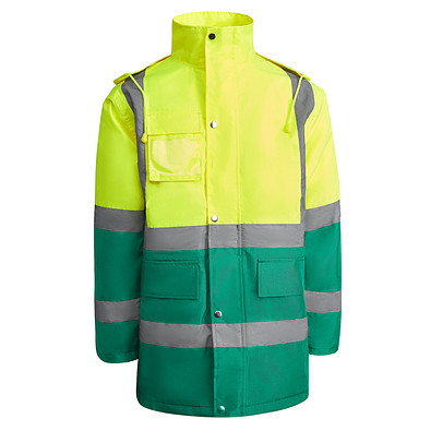 Kombinierter, gesteppter Parka Merak mit High Visibility, S, garden green/fluor yellow