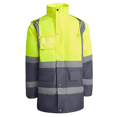 Kombinierter, gesteppter Parka Merak mit High Visibility, XL, bleigrau/fluor yellow