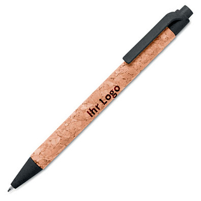 Kugelschreiber aus Kork und Weizenstroh, blaue Mine, schwarz
