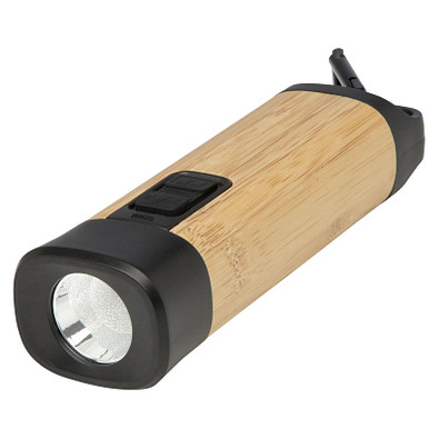 Kuma Taschenlampe aus Bambus und recyceltem RCS Kunststoff mit Karabinerhaken, natur