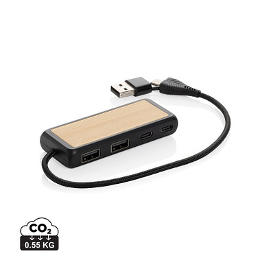 Link Dual Input USB Hub aus RCS rec. Kunststoff und Bambus, schwarz