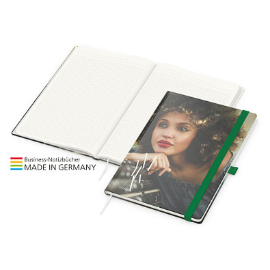 Geiger-Notes Match-Book green+blue Notizbuch A4 Natura Recycling, inkl. Druck, grün