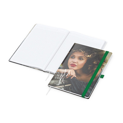 Geiger-Notes Notizbuch Match-Book White A4 Bestseller, inkl. Digitaldruck auf Einband, matt, grün