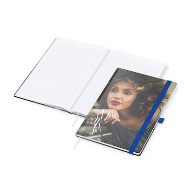 Geiger-Notes Notizbuch Match-Book White A4 Bestseller, inkl. Digitaldruck auf Einband, matt, mittelblau