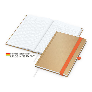 Geiger-Notes Match-Book White Bestseller Notizbuch A4 Natura braun, inkl. Druck, orange