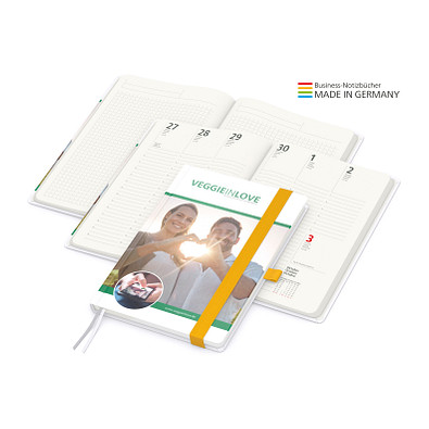 Geiger-Notes Match-Hybrid green+blue Notizbuch A5 Natura Recycling, inkl. Druck, gelb