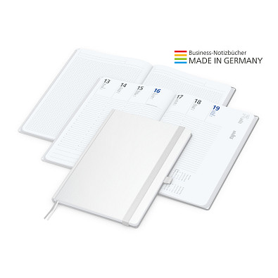Geiger-Notes Match-Hybrid White Bestseller Notizbuch A4, Cover-Star gloss-, inkl. Druck, weiß