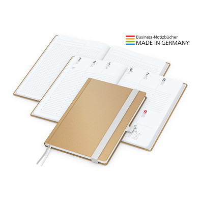Geiger-Notes Match-Hybrid White Bestseller Notizbuch A5, Natura braun, inkl. Druck, weiß