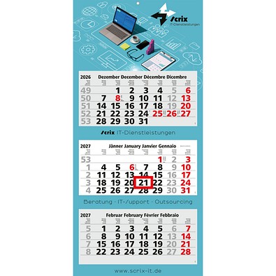 Geiger-Notes Monats-Wandkalender Maxi Light 3 Bestseller inkl. 4C-Druck, Österreich