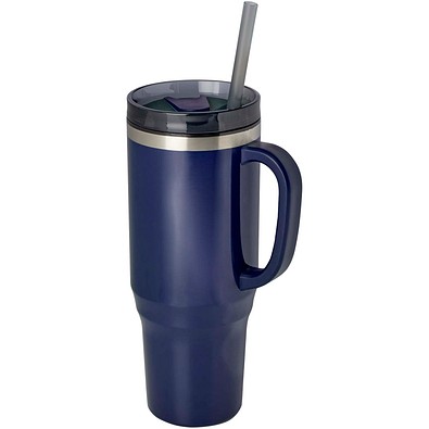 Melbourne 1200 ml RCS-zertifizierter Isolierbecher mit Strohhalm, navy