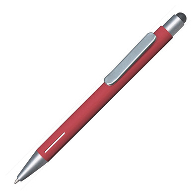PENKO® Metall-Touchkugelschreiber Rava Soft SILVER, blaue Mine, rot