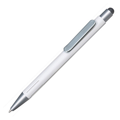 PENKO® Metall-Touchkugelschreiber Rava Soft SILVER, blaue Mine, weiß