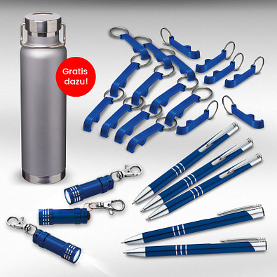 Werbe-Sparset Metall, 321-tlg., inkl. Gravur, blau Werbe-Sparset Metall, 321-tlg., inkl. Gravur, blau