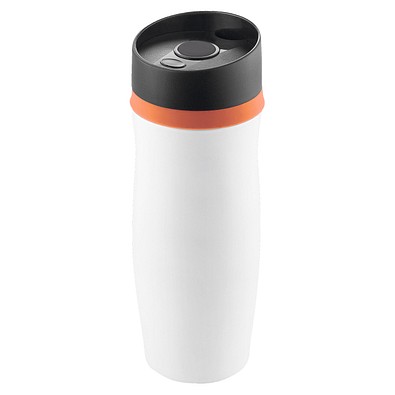 METMAXX® Vakuum-Thermobecher Metall, 400 ml, weiß/orange