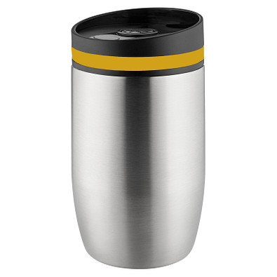 Metmaxx® Thermobecher CremaOfficina, silber/Ring gelb