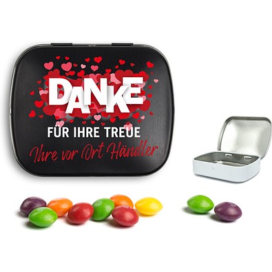 Mini Nostalgiedose, 20 g, Skittles, schwarz-matt, inkl. Druck