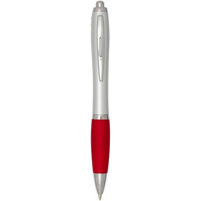 Nash RCS Kugelschreiber aus recyceltem Kunststoff mit silbernem Schaft und farbigem Griff (schwarze Tinte), rot