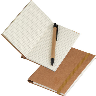 Notizbuch mit Kugelschreiber kariert, natur, DIN A6