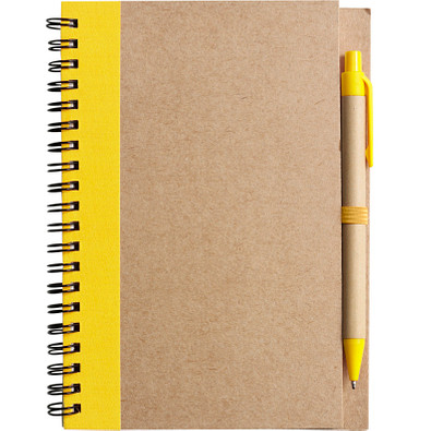 Notizbuch Recycling mit Kugelschreiber, gelb