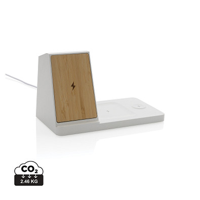 Ontario 15W 3-in-1 Charger aus RCS rec. Kunststoff & Bambus, weiß