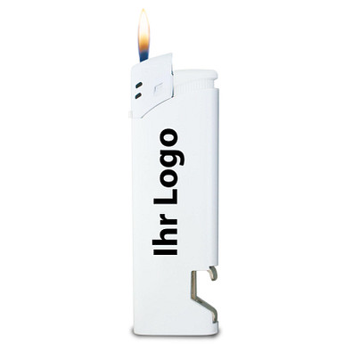 Piezo-Feuerzeug mit Flaschenöffner, weiß