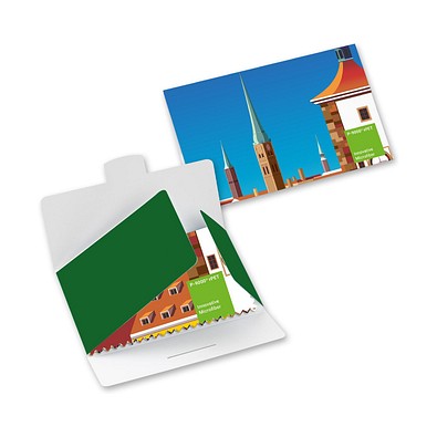 POLYCLEAN rPET Brillenputztuch 20x20 cm im Papieretui, weiss / individuell