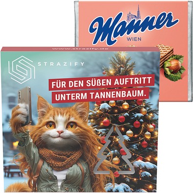 Präsentbox Premium, Tannenbaum-Stanzung, Manner Waffeln, inkl. Druck