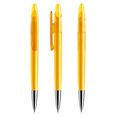 prodir® Drehkugelschreiber DS 5 mit polierter Metallspitze, blaue Mine, gelb transparent