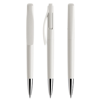 prodir® Druckkugelschreiber DS 2 mit polierter Metallspitze, blaue Mine, weiß