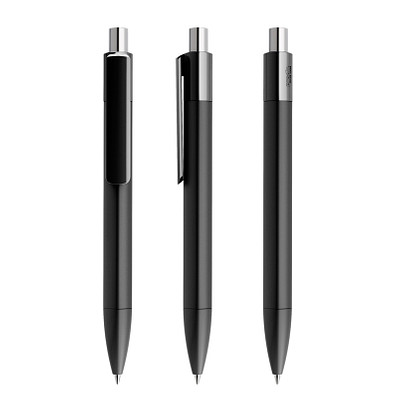 prodir® Druckkugelschreiber DS4 PMM Push, blaue Mine, schwarz/silber poliert