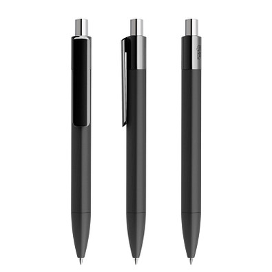 prodir® Druckkugelschreiber DS4 Soft Touch PRR Push, blaue Mine, schwarz/silber poliert