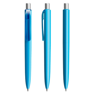 prodir® Druckkugelschreiber DS8 PMM Push, blaue Mine, cyanblau/silber satiniert