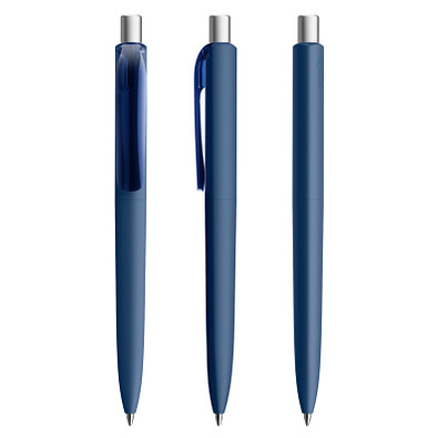 prodir® Druckkugelschreiber DS8 Soft Touch PRR Push, blaue Mine, dunkelblau/silber satiniert