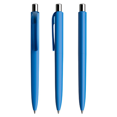 prodir® Druckkugelschreiber DS8 Soft Touch PRR Push, blaue Mine, blau/silber poliert