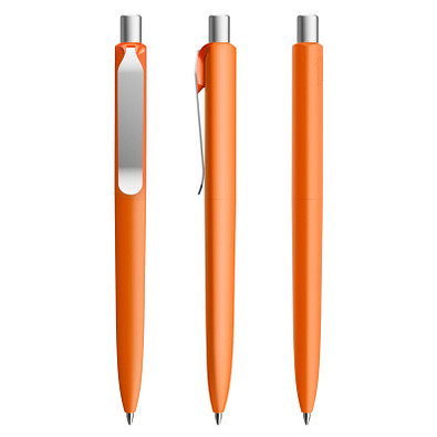 prodir® Druckkugelschreiber DS8 Soft Touch PSR Push, blaue Mine, orange/silber satiniert