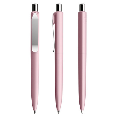 prodir® Druckkugelschreiber DS8 Soft Touch PSR Push, blaue Mine, rosé/silber poliert