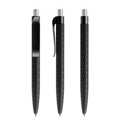 prodir® Kugelschreiber QS01 PMP Push, blaue Mine, schwarz/silber satiniert