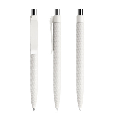 prodir® Druckkugelschreiber QS01 PMP Push, blaue Mine, weiß/silber poliert