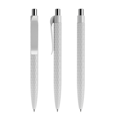 prodir® Kugelschreiber QS01 PMP Push, blaue Mine, zementgrau/silber poliert