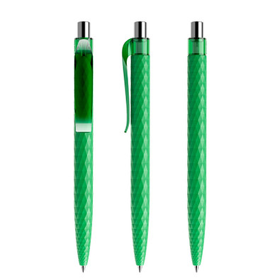 prodir® Druckkugelschreiber QS01 PMT Push, blaue Mine, hellgrün/silber poliert