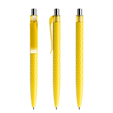 prodir® Druckkugelschreiber QS01 PMT Push, blaue Mine, gelb/silber poliert