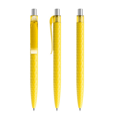prodir® Druckkugelschreiber QS01 PMT Push, blaue Mine, gelb/silber satiniert