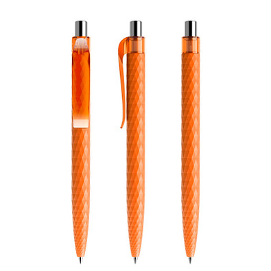 prodir® Druckkugelschreiber QS01 PMT Push, blaue Mine, orange/silber poliert