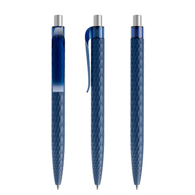 prodir® Druckkugelschreiber QS01 PMT Push, blaue Mine, dunkelblau/silber satiniert