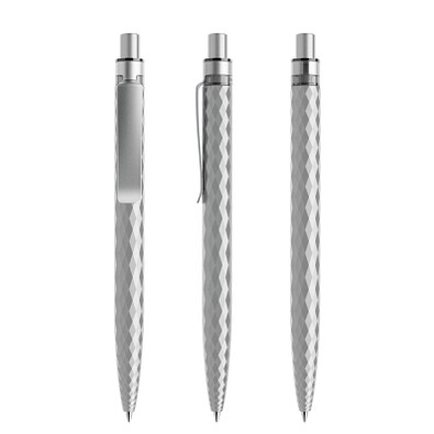 prodir® Druckkugelschreiber QS01 PQS Push, blaue Mine, silber/silber satiniert