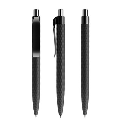 prodir® Druckkugelschreiber QS01 Soft Touch PRP Push, blaue Mine, schwarz/silber poliert