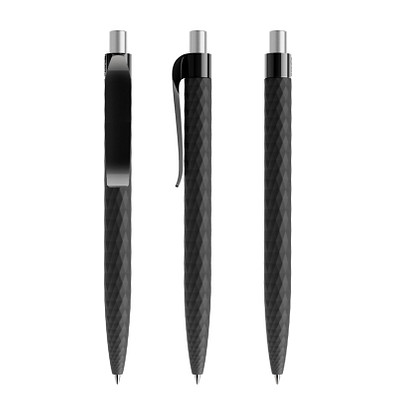 prodir® Druckkugelschreiber QS01 Soft Touch PRP Push, blaue Mine, schwarz/silber satiniert