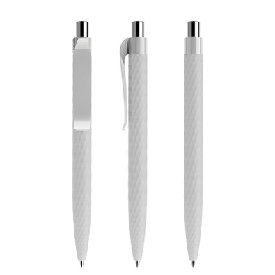 prodir® Druckkugelschreiber QS01 Soft Touch PRP Push, blaue Mine, zementgrau/silber poliert