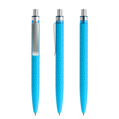 prodir® Druckkugelschreiber QS01 Soft Touch PRS Push, blaue Mine, cyanblau/silber satiniert